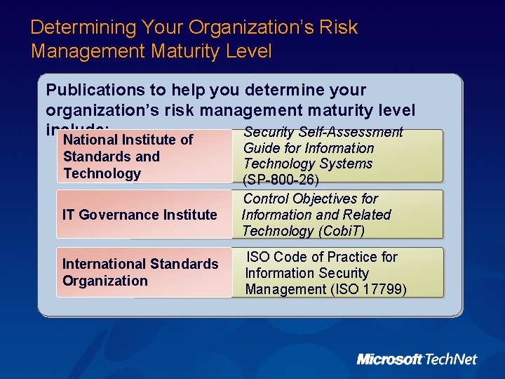 Determining Your Organization’s Risk Management Maturity Level Publications to help you determine your organization’s