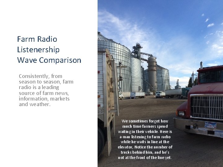 Farm Radio Listenership Wave Comparison Consistently, from season to season, farm radio is a