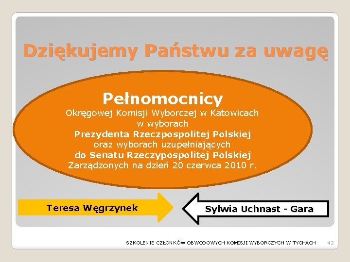 Dziękujemy Państwu za uwagę Pełnomocnicy Okręgowej Komisji Wyborczej w Katowicach w wyborach Prezydenta Rzeczpospolitej