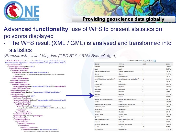 Providing geoscience data globally Advanced functionality: use of WFS to present statistics on polygons