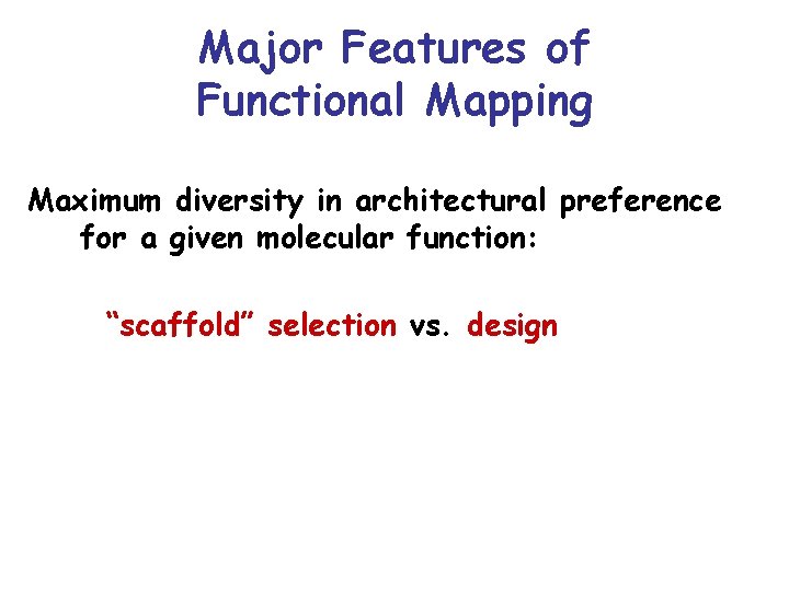 Major Features of Functional Mapping Maximum diversity in architectural preference for a given molecular