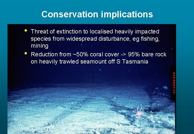 Conservation implications • • Threat of extinction to localised heavily impacted species from widespread