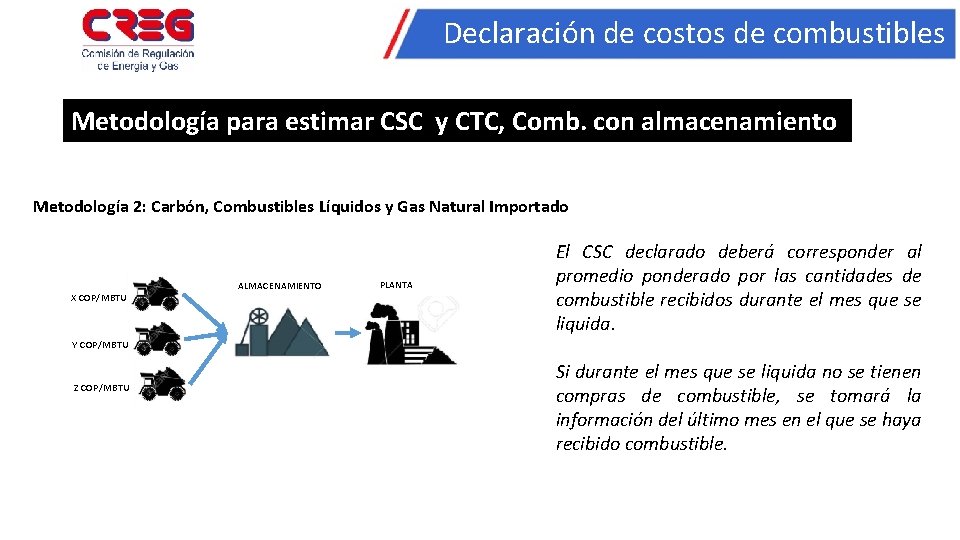 Declaración de costos de combustibles Metodología para estimar CSC y CTC, Comb. con almacenamiento