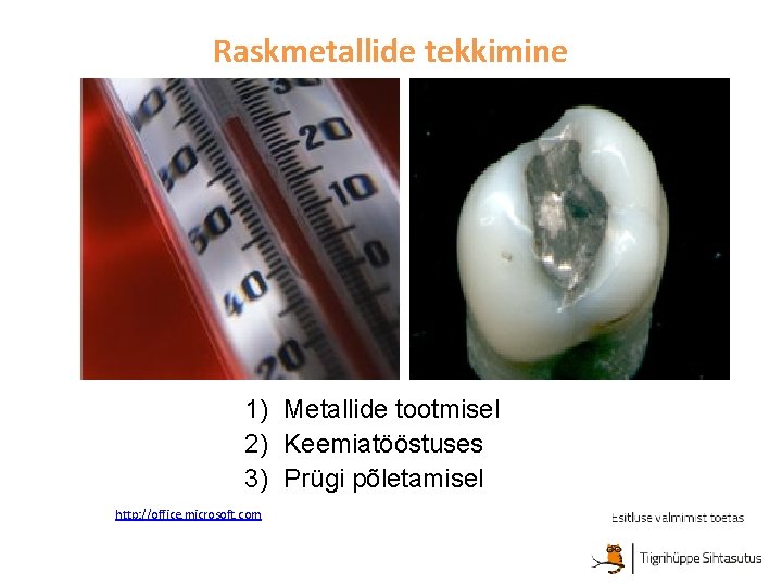 Raskmetallide tekkimine 1) Metallide tootmisel 2) Keemiatööstuses 3) Prügi põletamisel http: //office. microsoft. com Raskmetallide tekkimine 1) Metallide tootmisel 2) Keemiatööstuses 3) Prügi põletamisel http: //office. microsoft. com