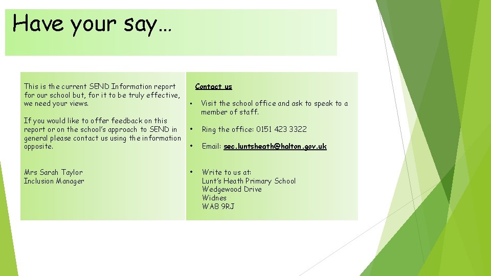 Have your say… This is the current SEND Information report for our school but,