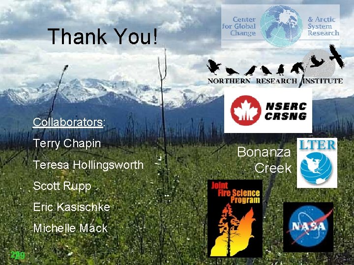Thank You! Collaborators: Terry Chapin Teresa Hollingsworth Scott Rupp Eric Kasischke Michelle Mack 29