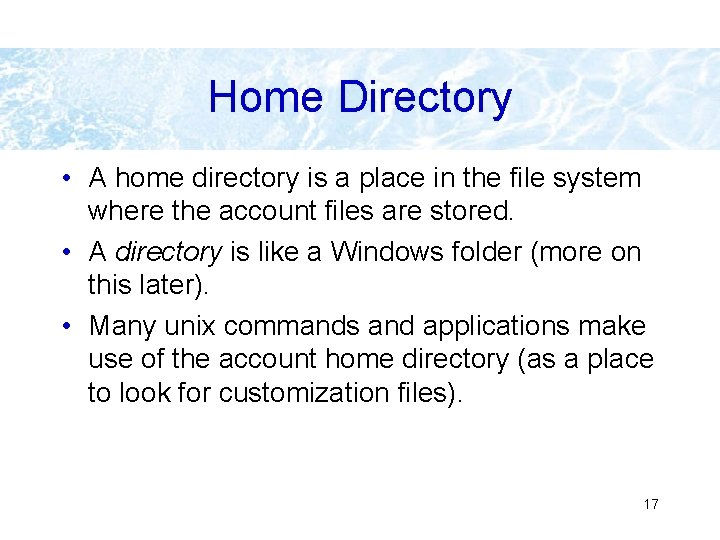 Home Directory • A home directory is a place in the file system where Home Directory • A home directory is a place in the file system where