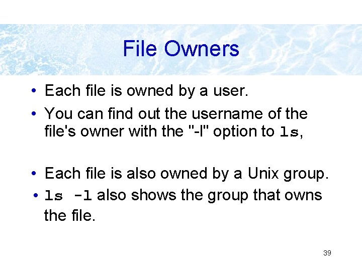 File Owners • Each file is owned by a user. • You can find File Owners • Each file is owned by a user. • You can find