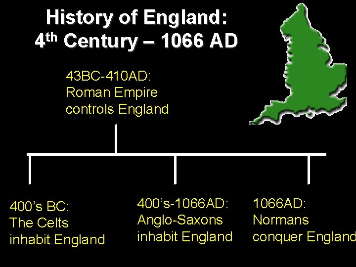 History of England: 4 th Century – 1066 AD 43 BC-410 AD: Roman Empire