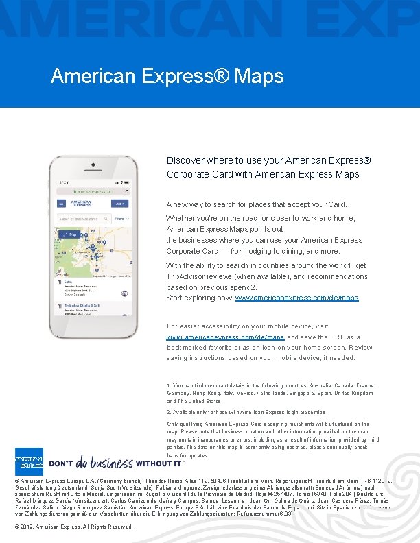 American Express® Maps Discover where to use your American Express® Corporate Card with American