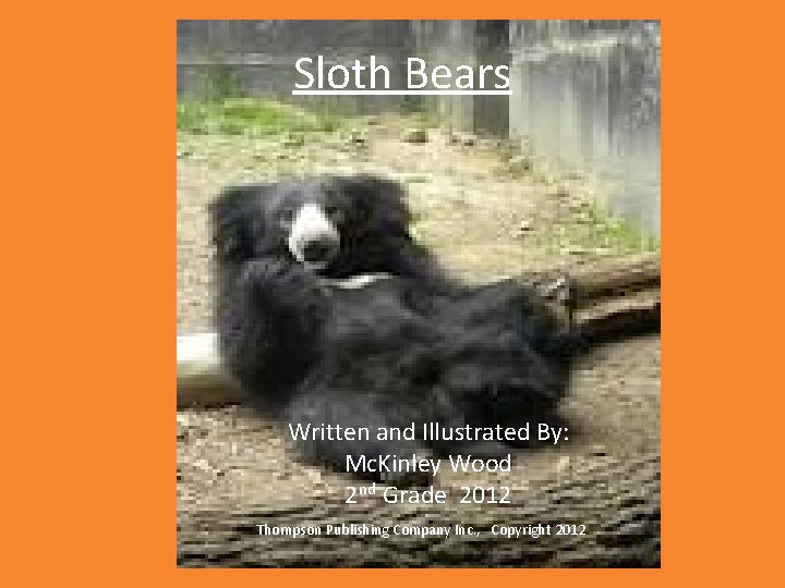 Sloth Bears Written and Illustrated By: Mc. Kinley Wood 2 nd Grade 2012 Thompson