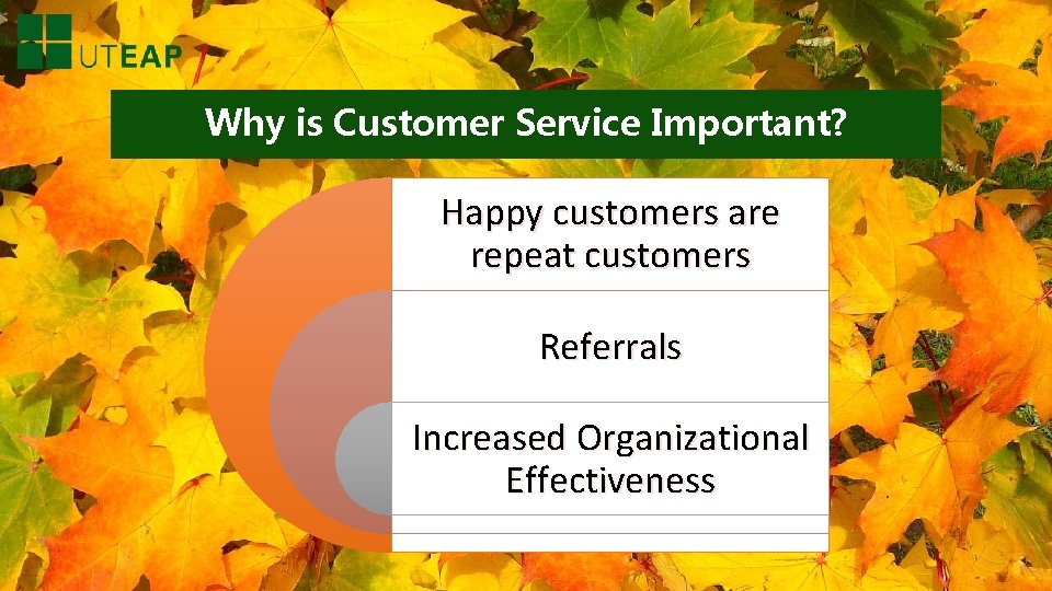 Why is Customer Service Important? Happy customers are repeat customers Referrals Increased Organizational Effectiveness