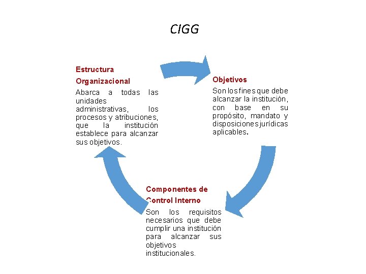 CIGG Estructura Organizacional Abarca a todas las unidades administrativas, los procesos y atribuciones, que