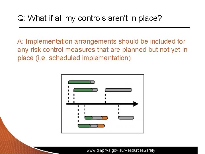 Q: What if all my controls aren't in place? A: Implementation arrangements should be