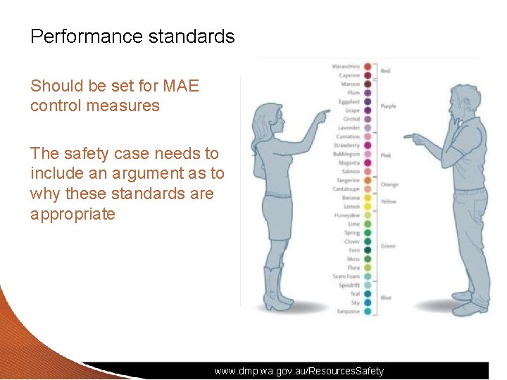 Performance standards Should be set for MAE control measures The safety case needs to