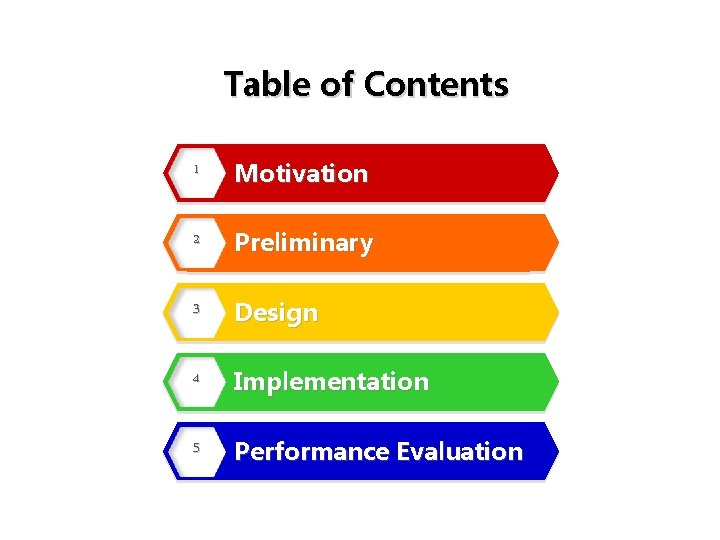 Table of Contents 1 Motivation 2 Preliminary 3 Design 4 Implementation 5 Performance Evaluation