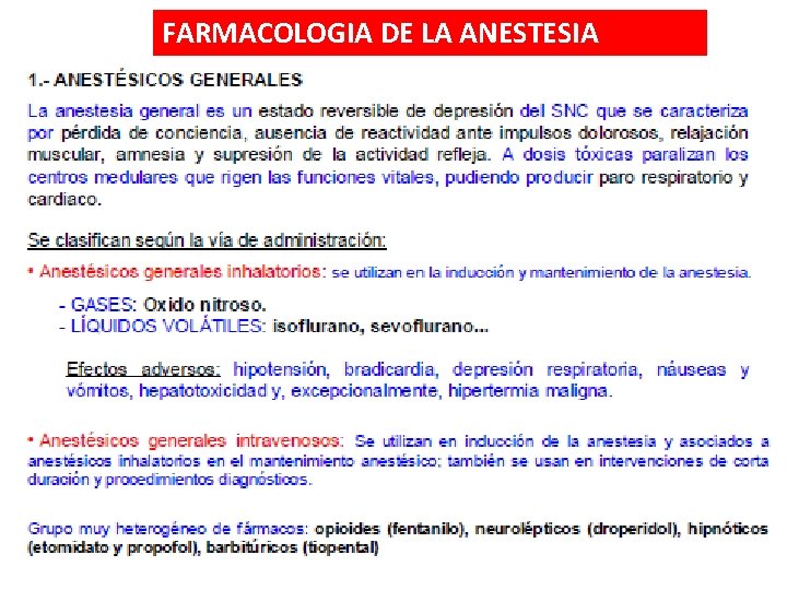 FARMACOLOGIA DE LA ANESTESIA 