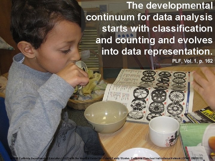The developmental continuum for data analysis starts with classification and counting and evolves into