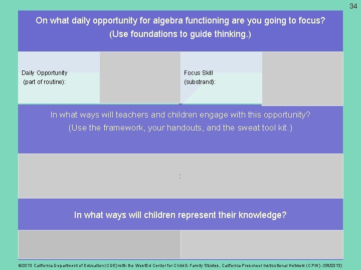 34 On what daily opportunity for algebra functioning are you going to focus? (Use