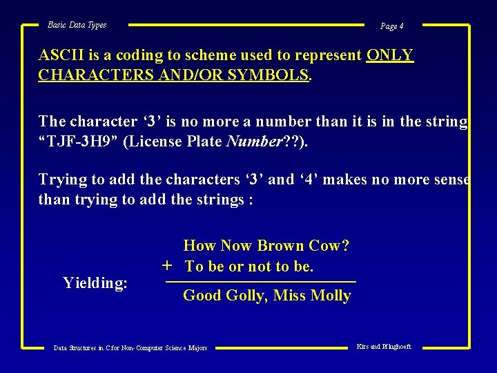 Basic Data Types Page 4 ASCII is a coding to scheme used to represent