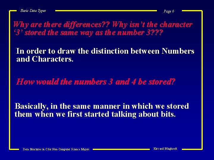 Basic Data Types Page 6 Why are there differences? ? Why isn’t the character