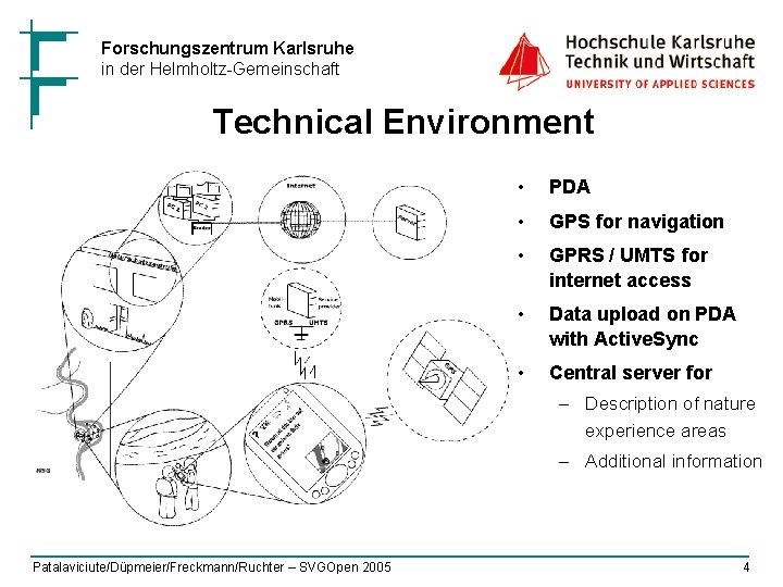 Forschungszentrum Karlsruhe in der Helmholtz-Gemeinschaft Technical Environment • PDA • GPS for navigation •
