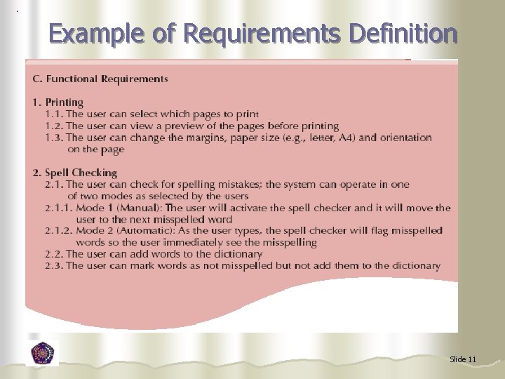 Example of Requirements Definition Slide 11 