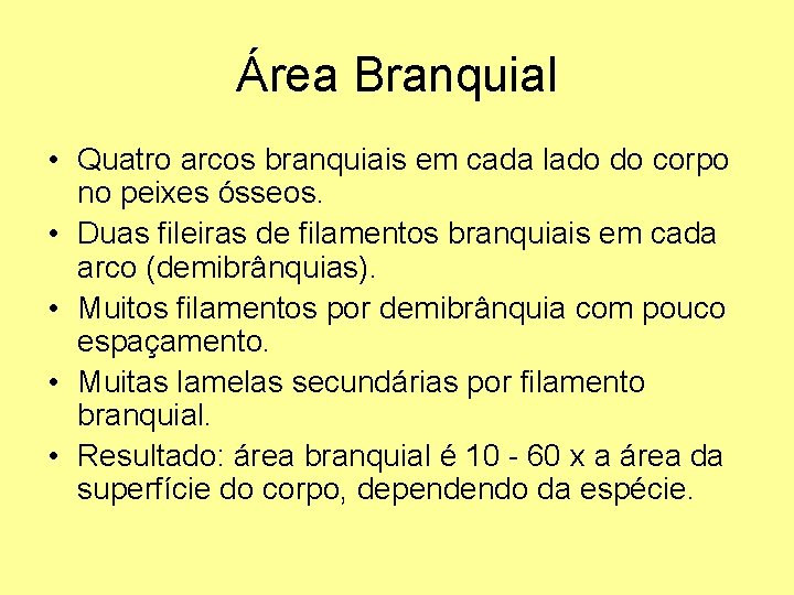Área Branquial • Quatro arcos branquiais em cada lado do corpo no peixes ósseos.