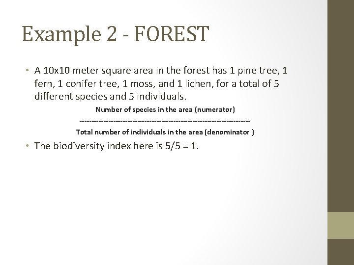 Example 2 - FOREST • A 10 x 10 meter square area in the Example 2 - FOREST • A 10 x 10 meter square area in the