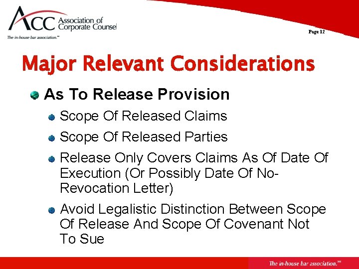 Page 12 Major Relevant Considerations As To Release Provision Scope Of Released Claims Scope