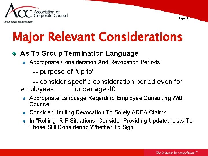 Page 27 Major Relevant Considerations As To Group Termination Language Appropriate Consideration And Revocation