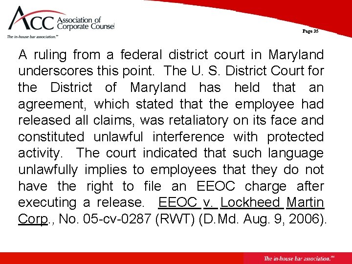 Page 35 A ruling from a federal district court in Maryland underscores this point.