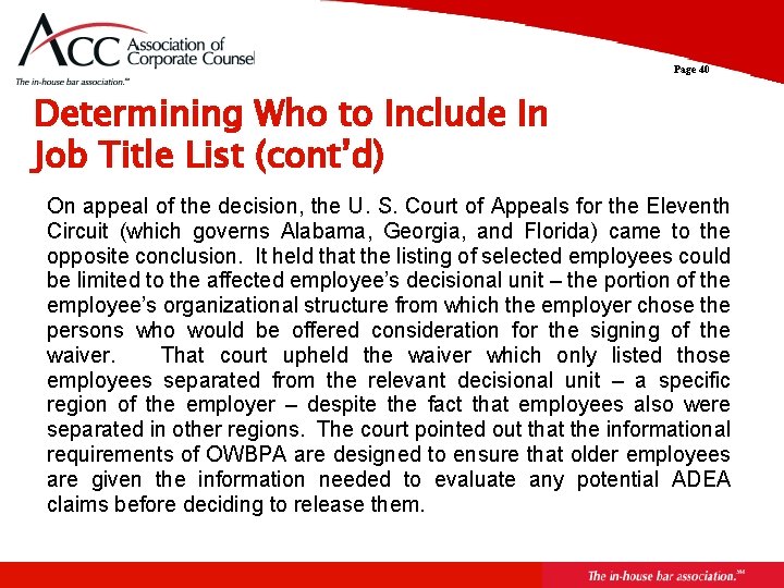 Page 40 Determining Who to Include In Job Title List (cont’d) On appeal of