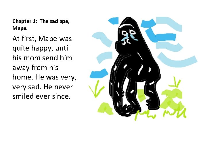 Chapter 1: The sad ape, Mape. At first, Mape was quite happy, until his