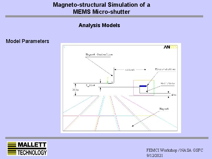 Magneto-structural Simulation of a MEMS Micro-shutter Analysis Model Parameters FEMCI Workshop / NASA GSFC