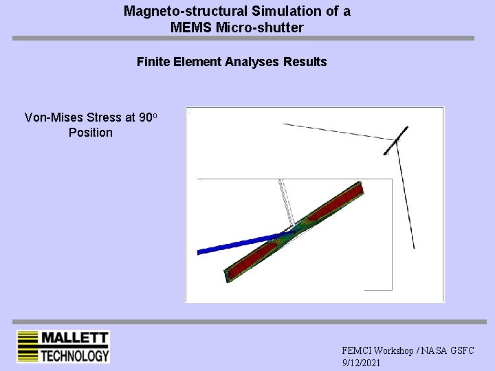 Magneto-structural Simulation of a MEMS Micro-shutter Finite Element Analyses Results Von-Mises Stress at 90