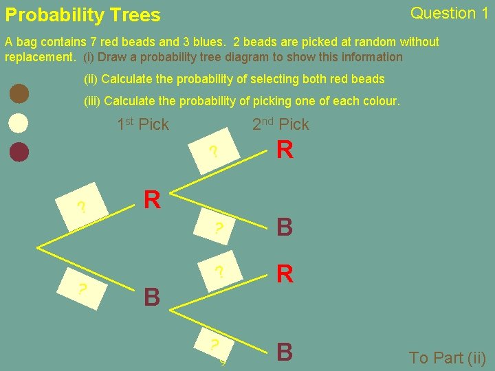 Question 1 Probability Trees A bag contains 7 red beads and 3 blues. 2