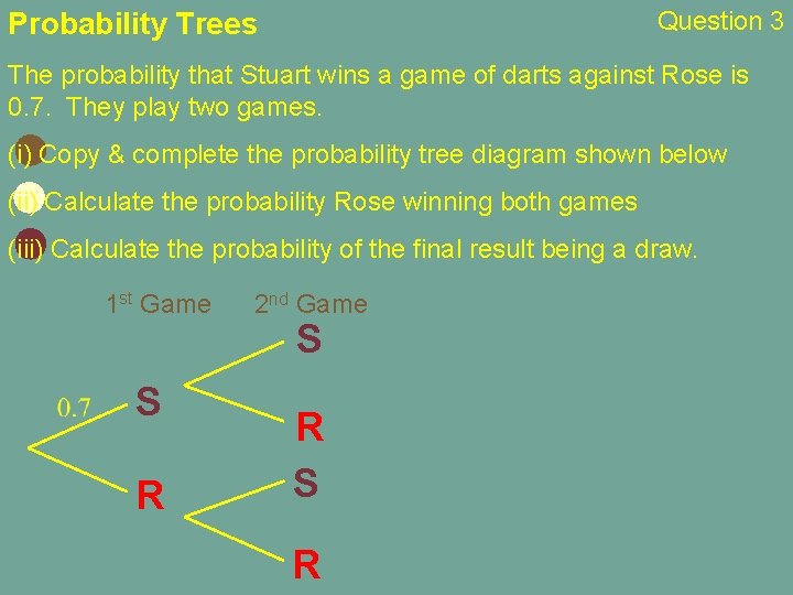 Question 3 Probability Trees The probability that Stuart wins a game of darts against
