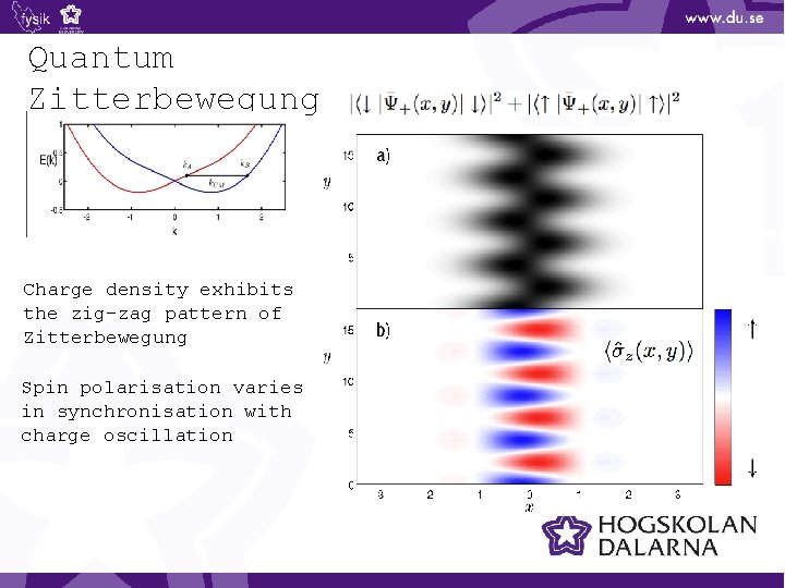 Quantum Zitterbewegung Charge density exhibits the zig-zag pattern of Zitterbewegung Spin polarisation varies in