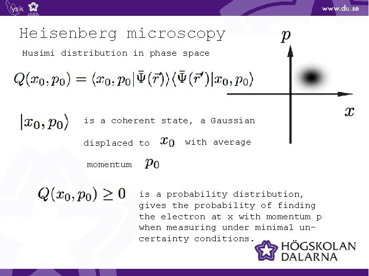 Heisenberg microscopy Husimi distribution in phase space is a coherent state, a Gaussian displaced