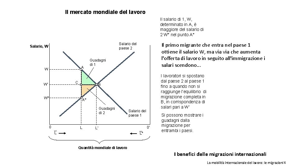 Il mercato mondiale del lavoro Il salario di 1, W, determinato in A, è