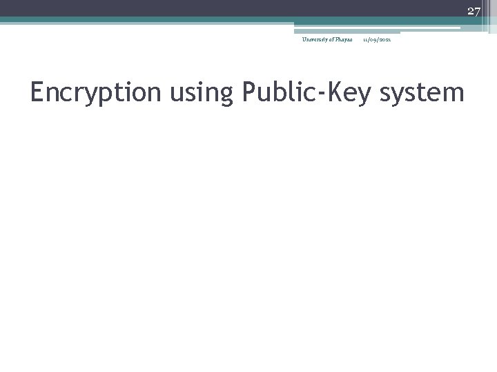 27 University of Phayao 11/09/2021 Encryption using Public-Key system 