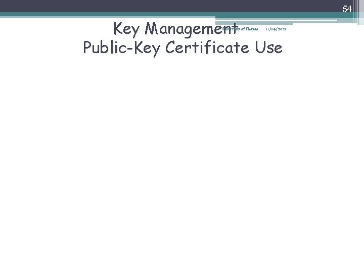54 Key Management Public-Key Certificate Use University of Phayao 11/09/2021 