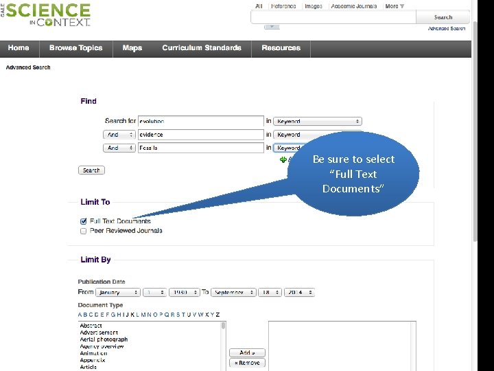 Be sure to select “Full Text Documents” 