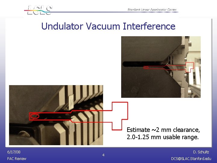 Undulator Vacuum Interference Estimate ~2 mm clearance, 2. 0 -1. 25 mm usable range.