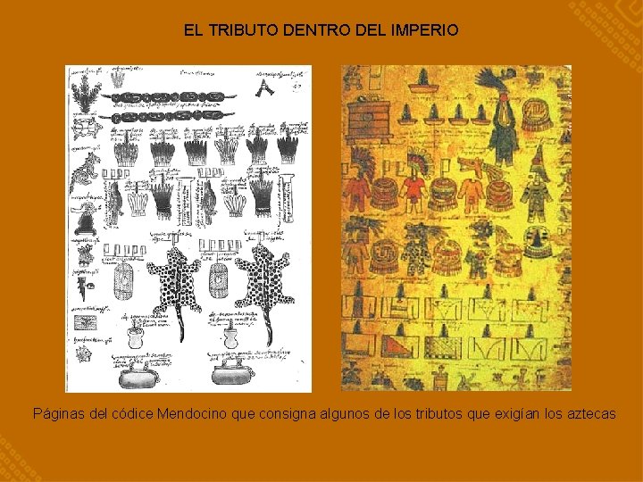 EL TRIBUTO DENTRO DEL IMPERIO Páginas del códice Mendocino que consigna algunos de los