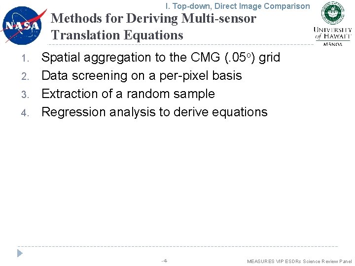 I. Top-down, Direct Image Comparison Methods for Deriving Multi-sensor Translation Equations 1. 2. 3.