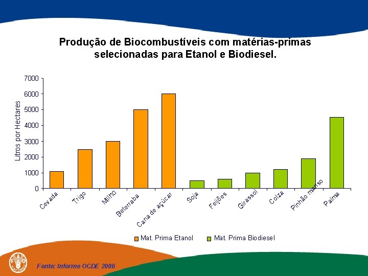 Produção de Biocombustíveis com matérias-primas selecionadas para Etanol e Biodiesel. 7000 5000 4000 3000