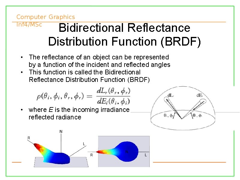 Bidirectional Reflectance Distribution Function (BRDF) • The reflectance of an object can be represented