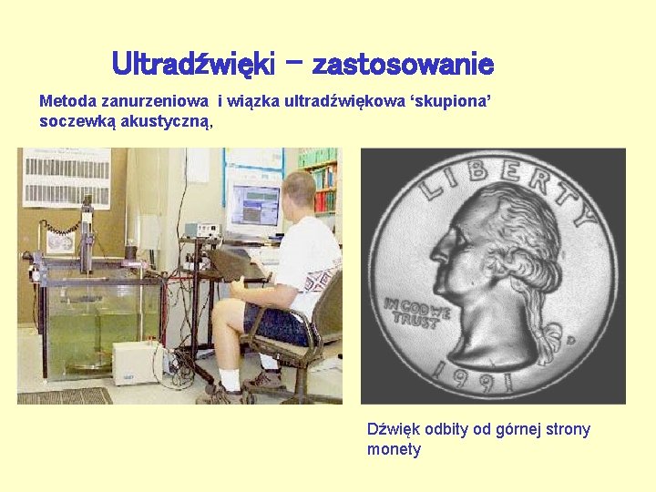 Ultradźwięki – zastosowanie Metoda zanurzeniowa i wiązka ultradźwiękowa ‘skupiona’ soczewką akustyczną, Dźwięk odbity od